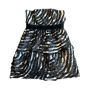 Thread Social Black White Strapless Dress Belted Flattering Cotton Size 12